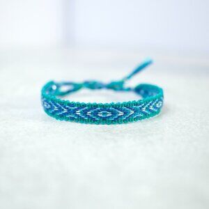 Turquoise Boho Woven Bracelet, Sea of Blues, Stacking Bracelet, Lightweight Thin